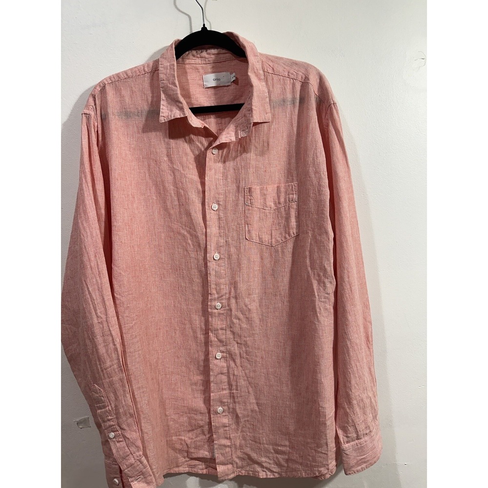 Onia Men's Coral Linen‎ Blend Button Up Long Sleeve Pocket Shirt  Size XL